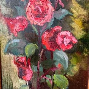 Pintura al óleo Rosas, Obra de arte original, Ilustración, Bellas Artes, Decoración del hogar, Interior de la habitación/pared colgante/80s/firmado por el artista