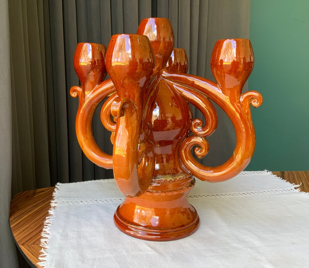 Original 5candle Ceramic Candelabra Candle Holder Etsy