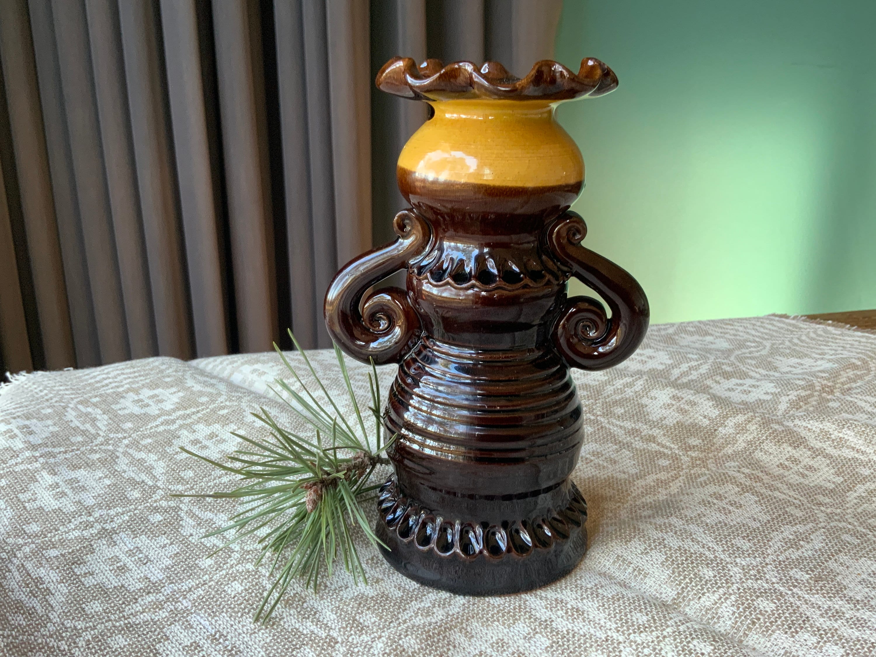 ラトビア 陶器　民芸品　キャンドル立て　ルンタ ラトビアのヴィンテージ陶器製花瓶キャンドルスタンド - 1980年代の