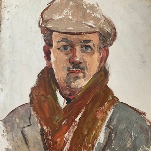 Autorretrato del artista, pintura al óleo vintage Hombre retrato artista autorretrato Obra de arte original, Ilustración, Bellas Artes, Interior de la habitación.