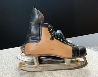 Patines de hielo de cuero vintage, botas de hockey bicolor, talla 27.5