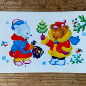 Cartolina URSS inutilizzata, cartolina di Buon Anno dell'URSS, epoca sovietica, cartolina da collezione, Natale, biglietto d'auguri d'epoca