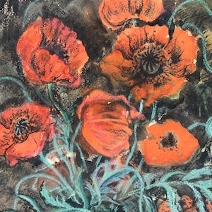 Watercolor painting/Original Artwork, Illustration, Fine Art, Poppies,  Home Decor, Living/Room Interior hanging, 80s, signed by the artist