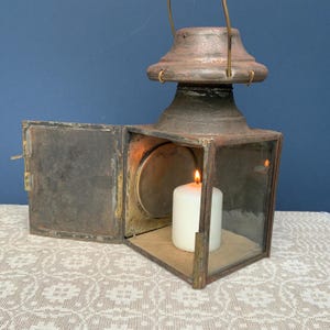 Antique Lantern rustic lighting, Primitive Farmhouse Candle Holder, Vintage outdoor hanging lamp, Country Home, garden decor