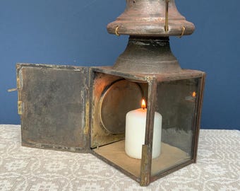 Antique Lantern rustic lighting, Primitive Farmhouse Candle Holder, Vintage outdoor hanging lamp, Country Home, garden decor