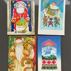 Cartes postales vierges Lettonie, lot de 4x Félicitations !, URSS, cartes postales, cartes vintage vierges vintage de Noël et du Nouvel An d'artiste letton des années 80