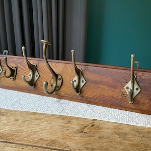 Vintage Wood & Metal Clothes Hook Rack: Rustic Cottage Decor