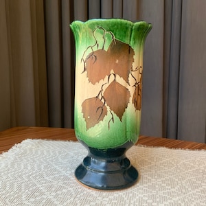Birch Tree Pottery Vase: Green Vintage Floral Vase