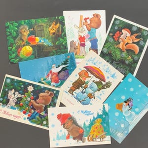 Lot de 8 cartes postales vierges Zarubin, Félicitations !, URSS, cartes postales soviétiques, cartes vintage vierges de Noël et du Nouvel An de l'artiste Zarubin