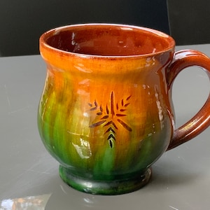 Vintage Latvian mug small red clay ceramic tankard rustic style brown mug traditional folk art artisan pottery made ethnic style