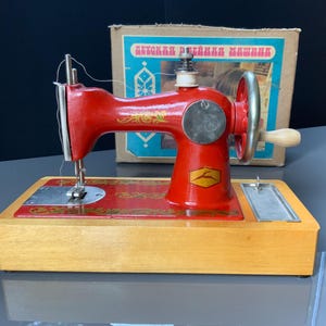 Vintage USSR Kids Sewing Machine Toy: Hand Crank Nursery Decor