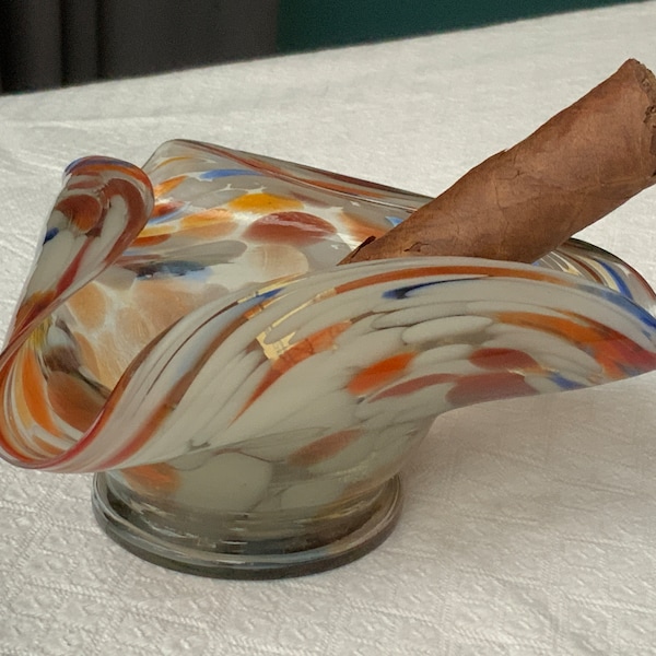 Murano Style Vintage GLASS ASHTRAY Home Accessory Multicolor  1980s