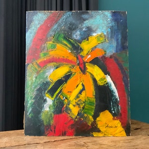 Flor de helecho Pintura al óleo Obra de arte original, Bellas artes, Decoración del hogar Interior de la sala de estar / colgante de pared / los años 90 / firmado por el artista Aide