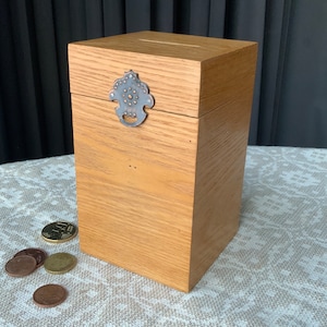 Cash box, wooden money box, Latvian vintage Money Saving Box, piggy bank. (#353)