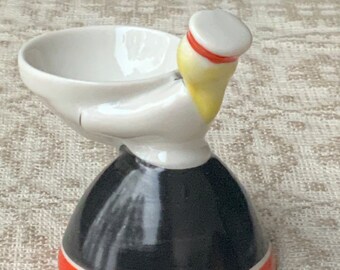 Salt shaker, Latvian folk girl figurine with bowl, made in the USSR in the1970s