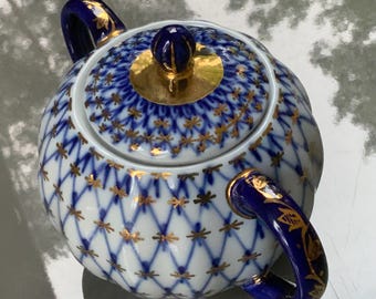 Vintage Lomonosov Imperial Porcelain Cobalt Net Tea Trio - Etsy