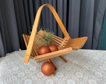 Wooden basket, Latvian Vintage, Folding Wooden Basket, Vintage Interior Decoration, Latvia the 70s (