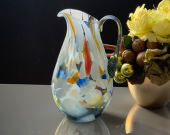 Handblown COLOR GLASS PITCHER Vintag, Multi Color Glass Pitcher 1L, Vintage Home Decoration, Ussr (#9323)