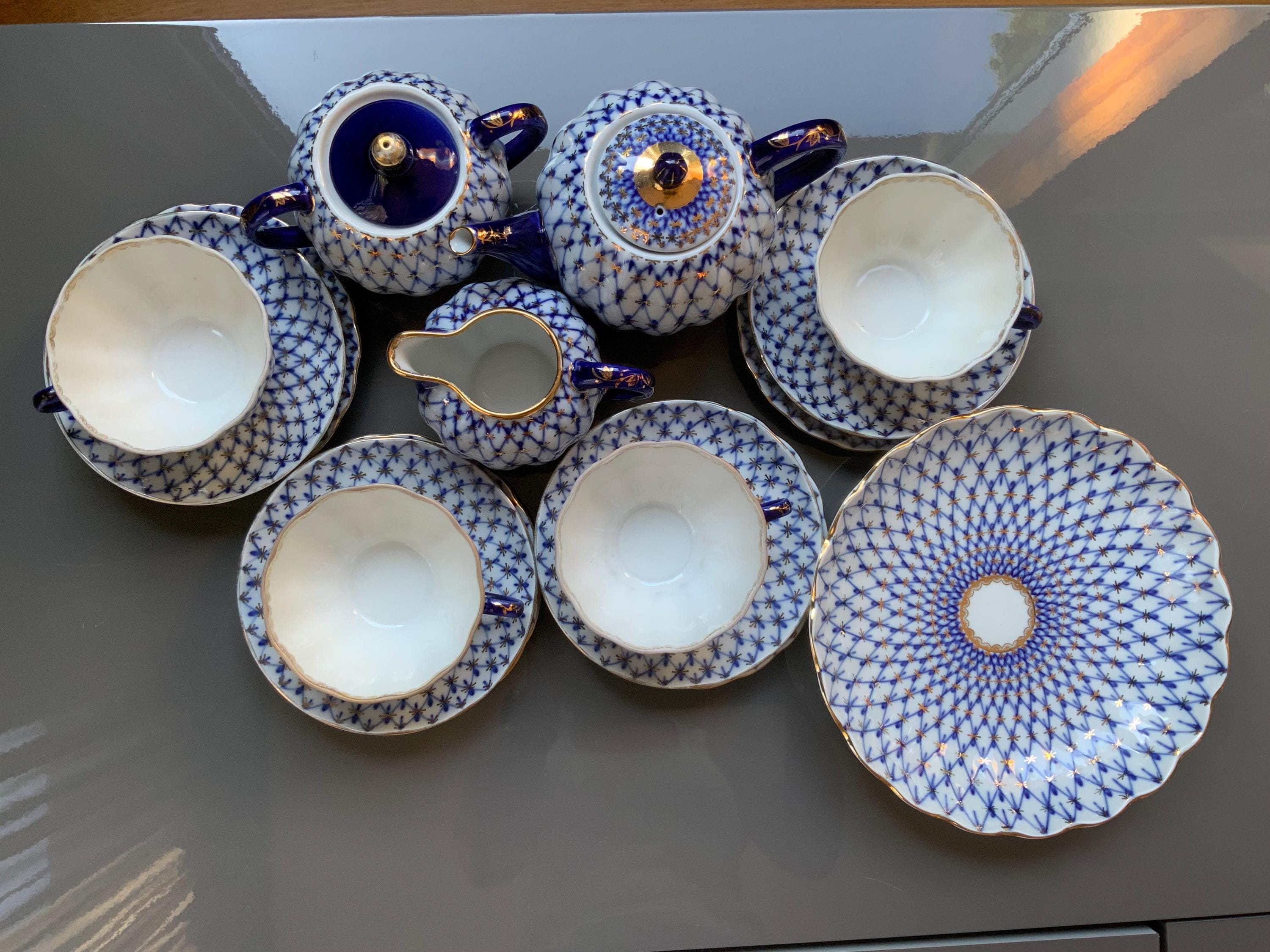 Vintage Lomonosov Imperial Porcelain Cobalt Net Tea Trio - Etsy