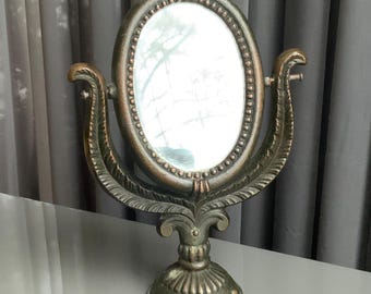 Tabletop oval mirror in metal brown frame Mid-century Decorative mirror Baroque style