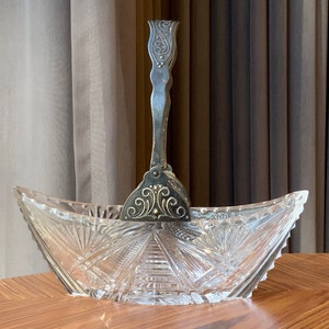 Cut Crystal Serving Bowl with Melchior Handle: Antique Centerpiece