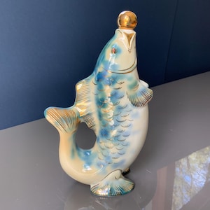Fish Decanter Porcelain fish Carafe Vodka, Gold Trim 22k Vintage decorative vintage barware. (#556 )