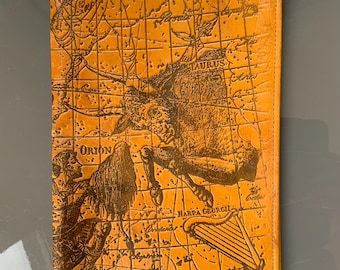 Genuine Leather book cover, Latvia Vintage, Leather Cover with Zodiac pattern, Vintage Leather Accessory