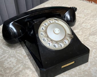 Mid-century Black color Vintage Rotary Telephone, 1970s phone - made in USSR Home Decor