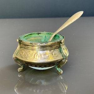 Vintage Salt Shaker. Mustard Pot, Salt Jug, with spoon,  Cupronickel Small Salt Jar, Vintage Collectibles
