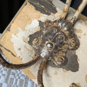 Antique Rustic Metal Face Hook - 50&#39;s Wooden Wall Hanger