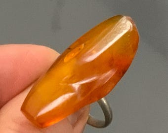 Anillo vintage de estilo retro, ámbar báltico, joyería de anillo