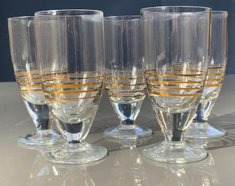 Juego de 5 vasos de chupito soviéticos vintage con borde dorado y tallo (P K 6)