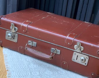 Vintage brown Suitcase shabby suitcase old brown trunk, retro traveling bag