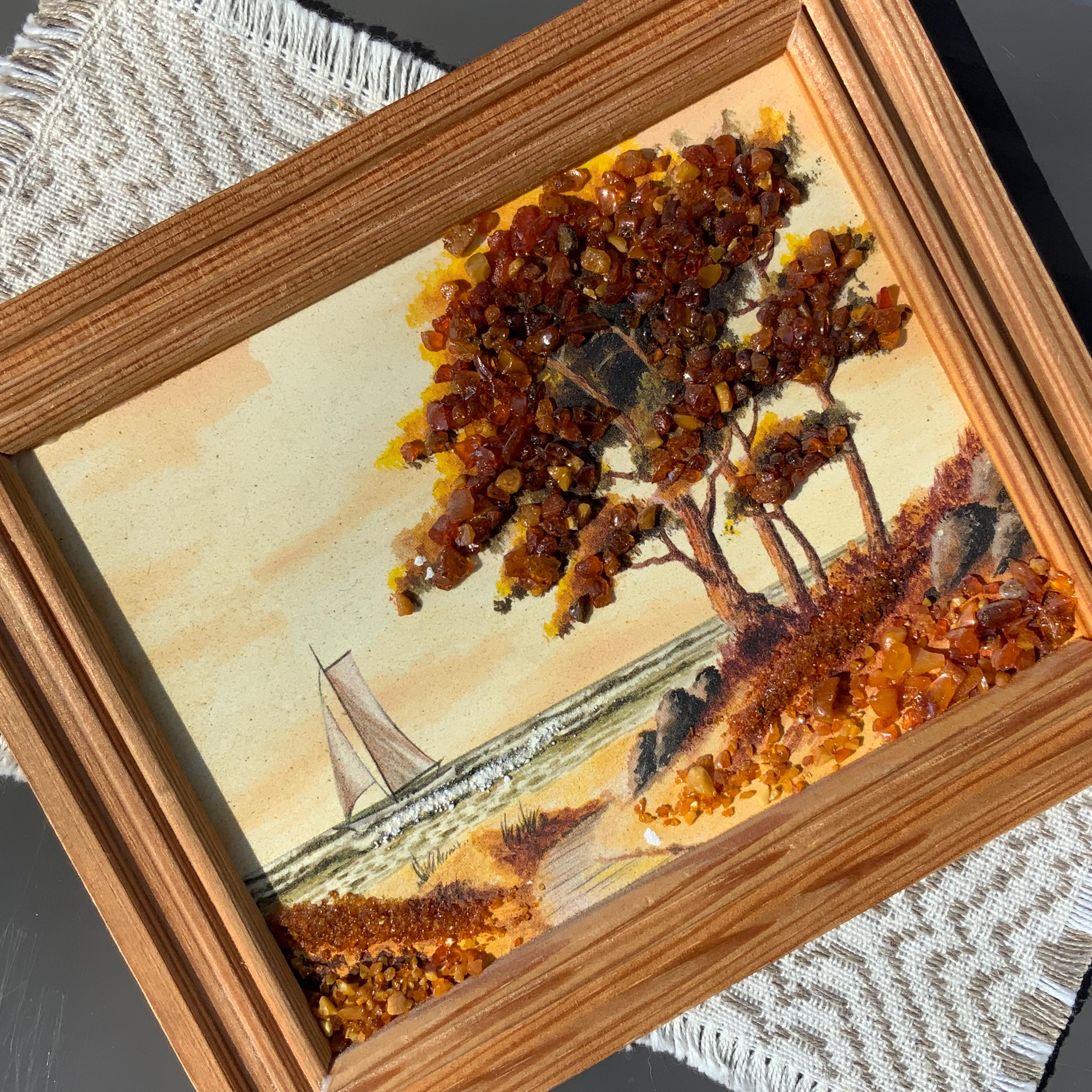 Vintage Amber Landscape Wall Picture: Handmade Seaside Scene - Etsy