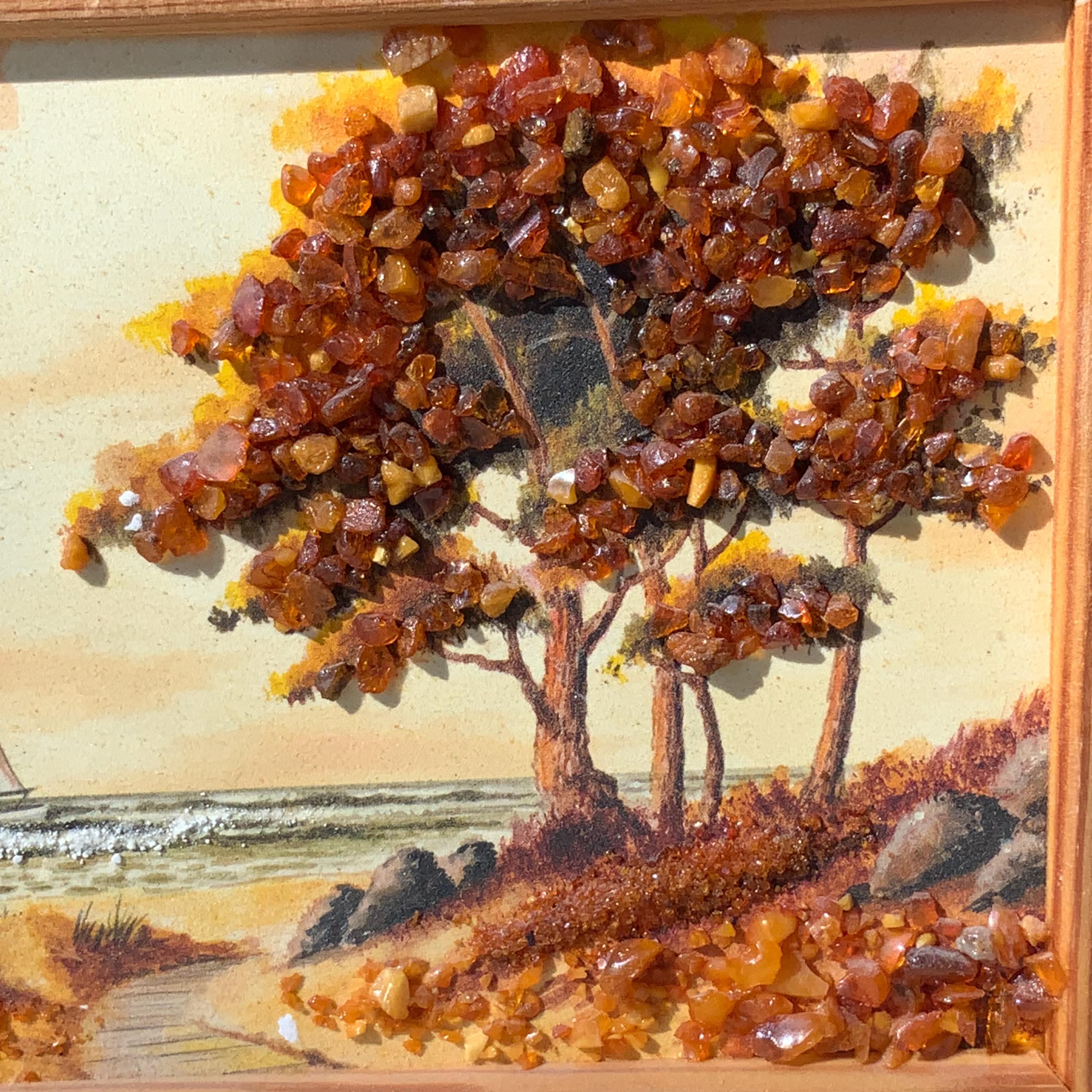 Vintage Amber Landscape Wall Picture: Handmade Seaside Scene - Etsy
