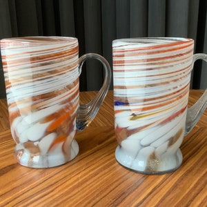 Handmade Old Vintage Retro Multicolor Glass Mugs with HANDLE , Set of 2 Coloured Glass, Color Glass cups.(#21)
