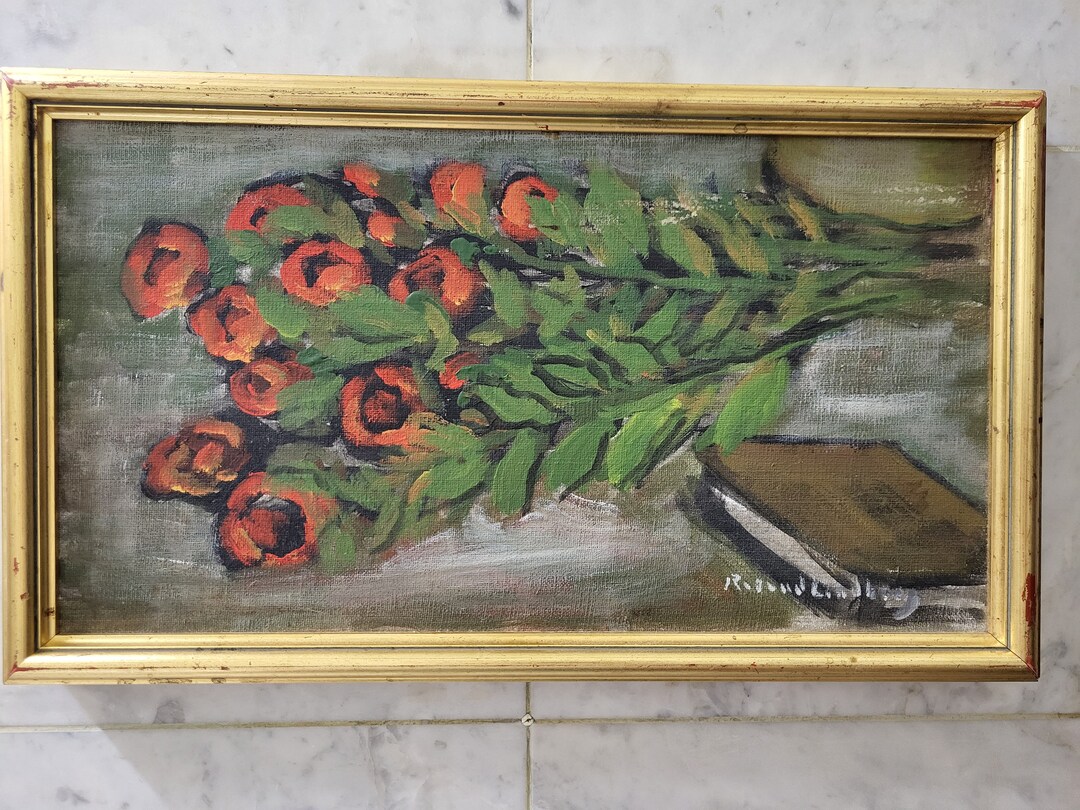 Vintage Floral Oil Painting: Red Roses Still Life Canvas Wall Art - Etsy