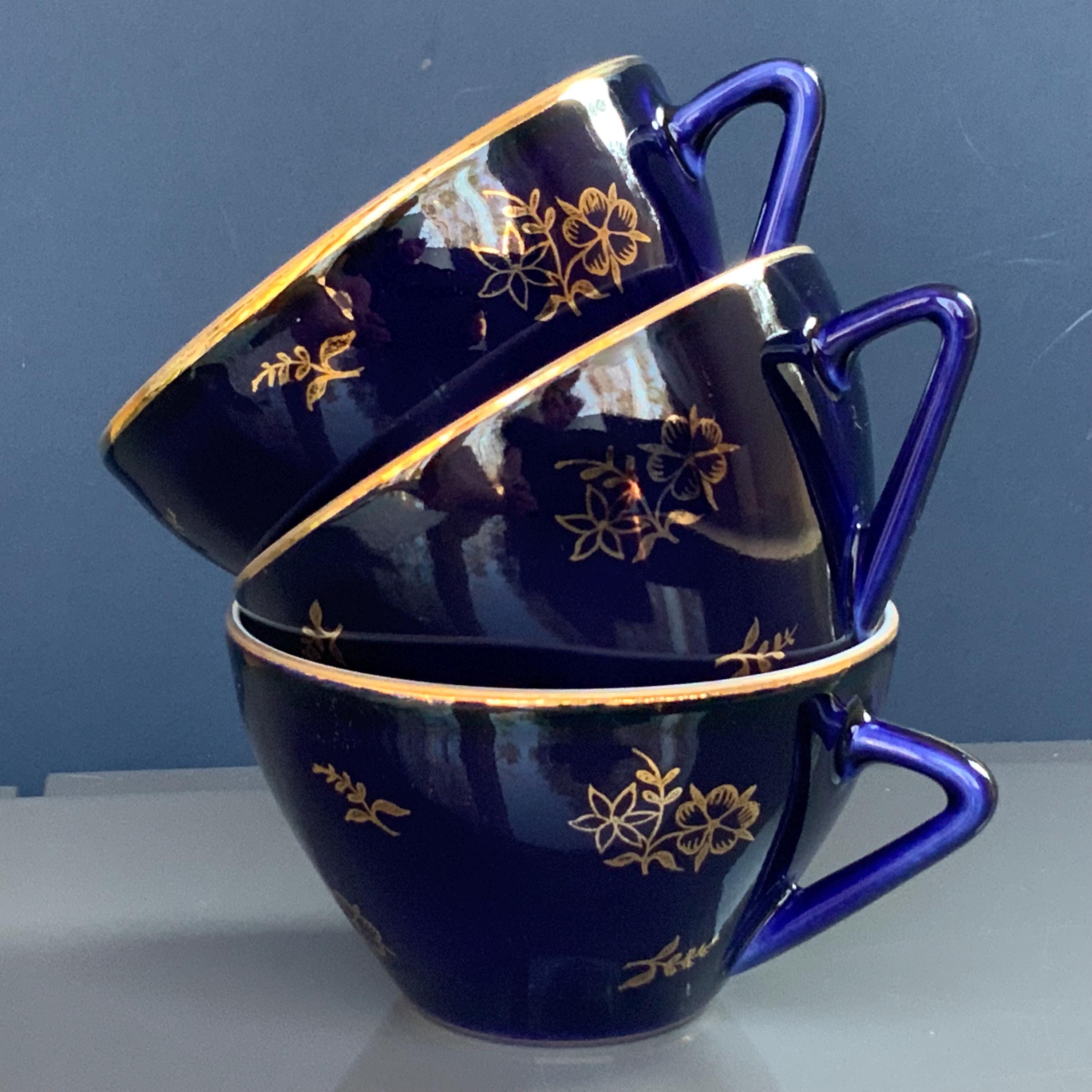 ＊Blue.Esox Lucius＊２３cm・ Copen・美術品・ Lomonosov LFZ Imperial Porcelain Cobalt Blue Cups - Set of 3