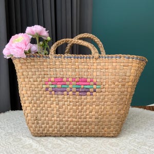 Vintage straw bag, Market Basket Bag, Handmade Natural Basket, Vintage Hand-Woven  Straw Picnic Bags, with Top Handle, Costume accessories.
