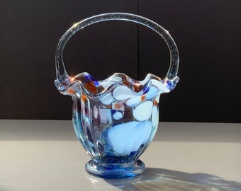 ヴィンテージガラスバスケットフラワーベースエンドオブデイグラス