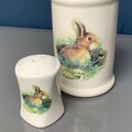 Spice dish shaker and mug hare motif bunny set of 2. product logo