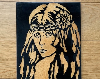 Vintage Inlaid Wooden Plaque: 1960s Marquetry Wall Decor