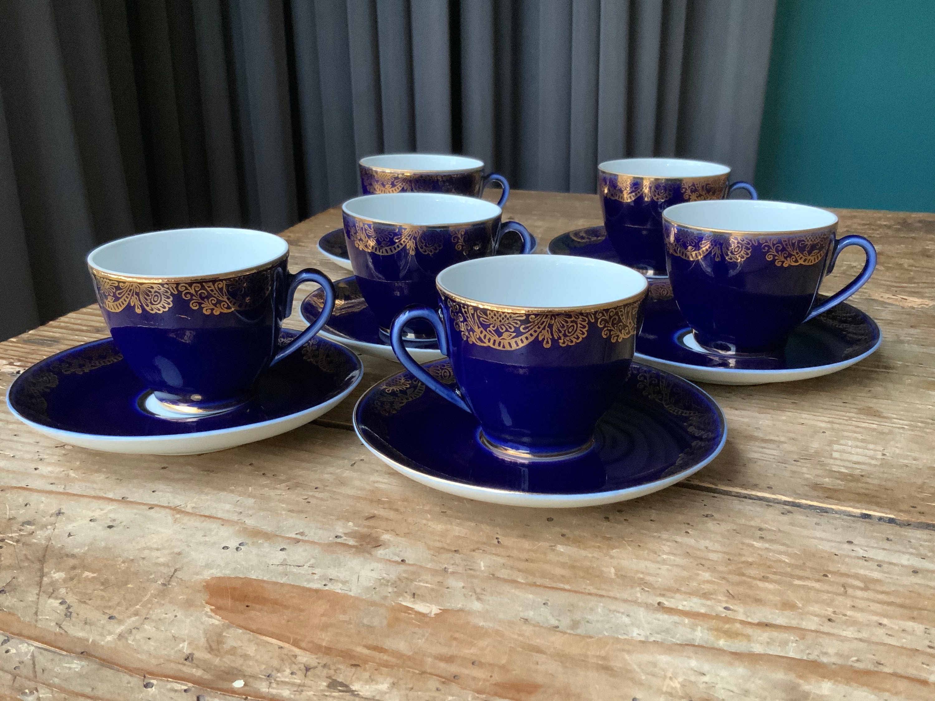 Lomonosov Imperial Porcelain Espresso Cup & Saucer: Cobalt Blue