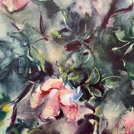 DZIDRA BAUMA オリジナル水彩画：花のファインアート、サイン入り