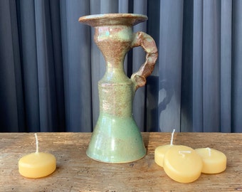Ceramic Candle Holder, Handmade Pottery Candlestick Holder - Hand Thrown Stoneware, Clay Gifts, Candlestick Holder signed by artist