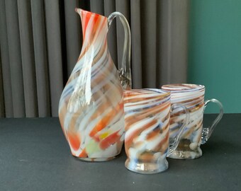 ヴィンテージ マルチカラー 渦巻きガラス ピッチャー：800ml 花瓶