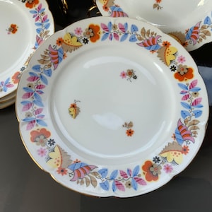 6x Excellent Arzberg Porzellan Bavaria dessert plates with a floral ornament pattern and a beautiful summer motif, gold rimmed