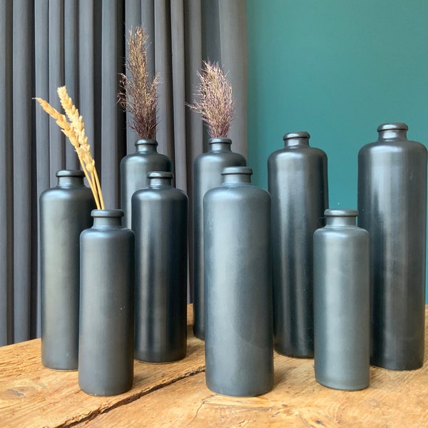 Decorative black matte ceramic bottle earthenware decorative bottle balsam bottle home decor black vase home decor, ceramic bottle