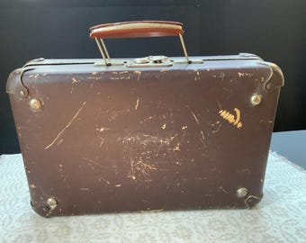 Vintage  small brown Suitcase shabby suitcase old brown trunk, reto traveling bag, photography props