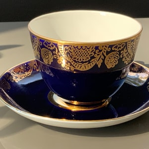 Lomonosov LFZ  Imperial Porcelain Cobalt Blue Vintage Cup and Saucer High-Quality Tableware (#360)